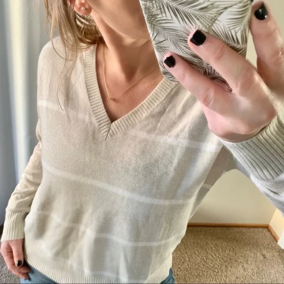 | loft • bridgette neutral stripe sweater • small | - Picture 7 of 7